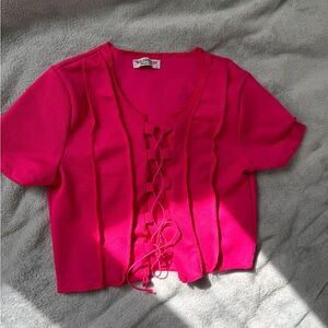 Women pink crop top with laces